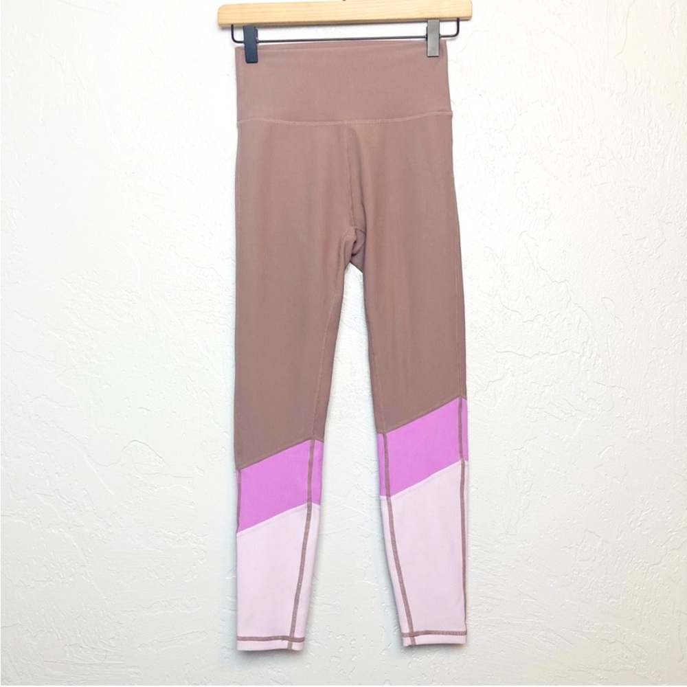 Wilo the Label leggings - mauve/purple colorblock ribbed high waisted 7/8 length